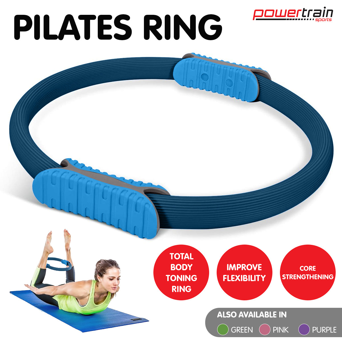 Powertrain Pilates Ring Band Yoga Home Workout Exercise Band Blue Powertrain