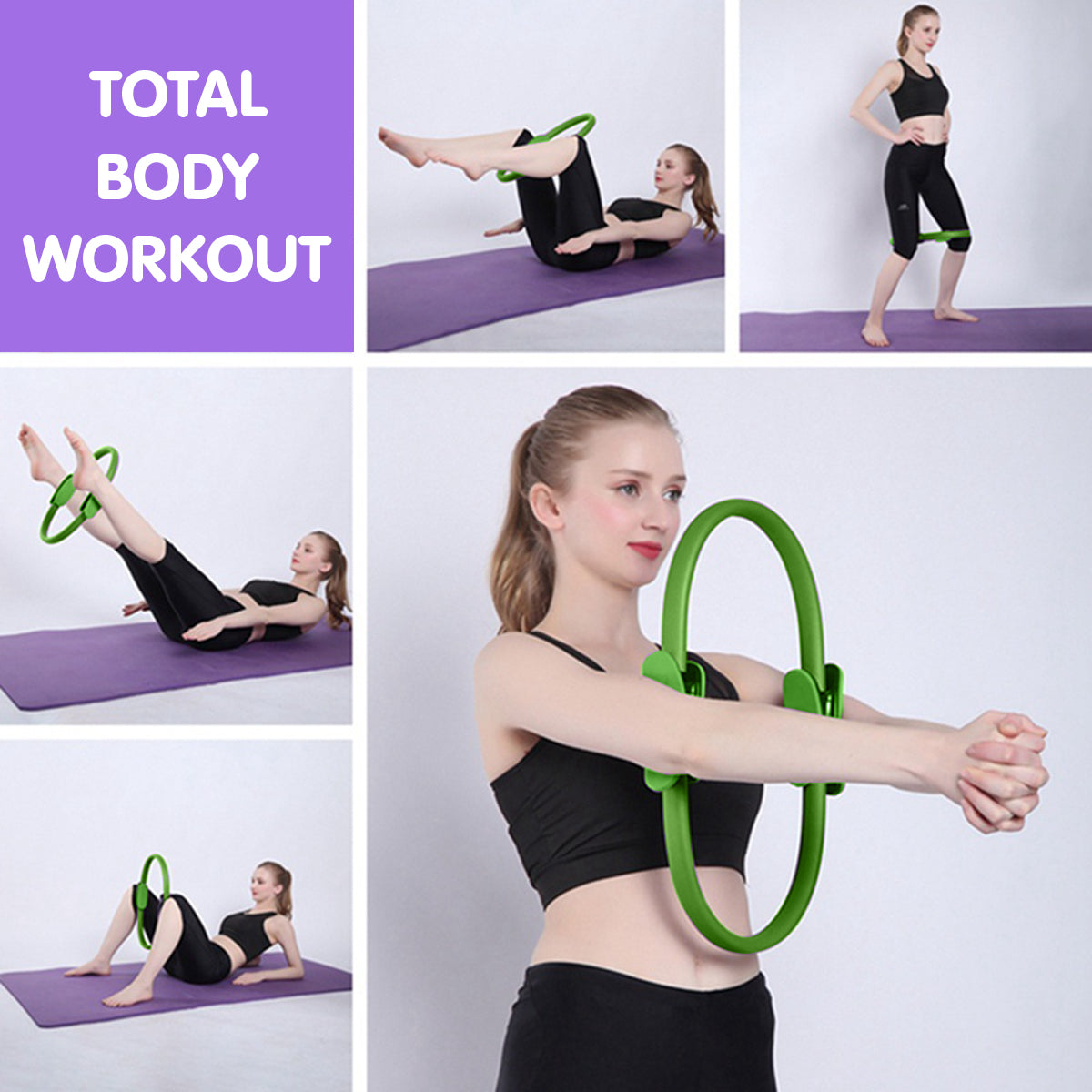 Powertrain Pilates Ring Band Yoga Home Workout Exercise Band Green Powertrain