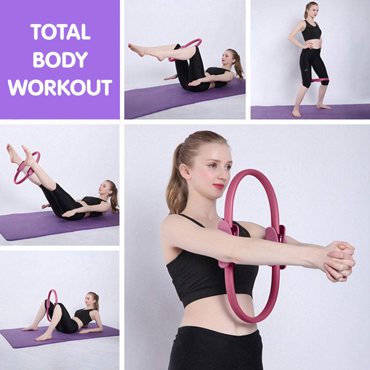 Powertrain Pilates Ring Band Yoga Home Workout Exercise Band Pink Powertrain