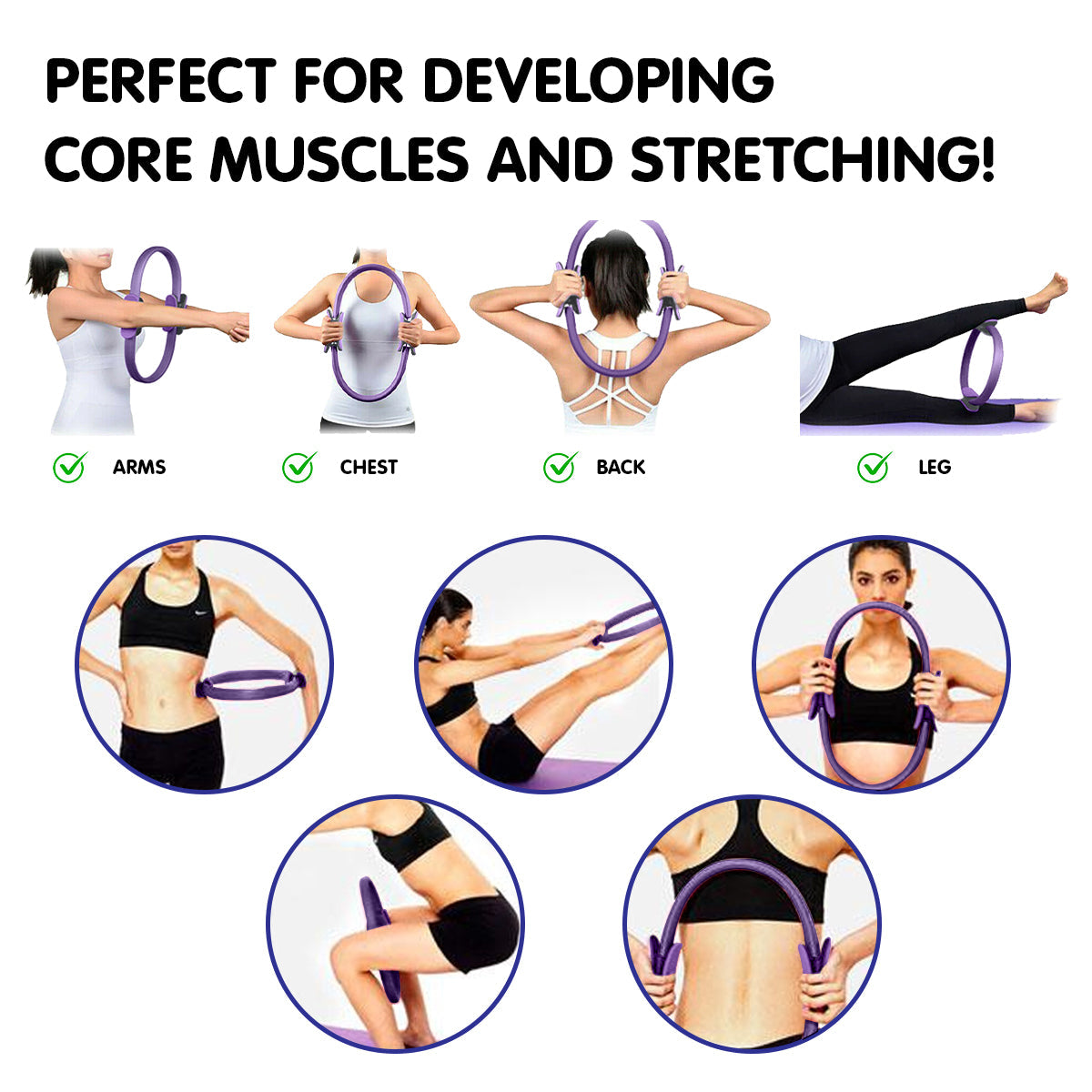 Powertrain Pilates Ring Band Yoga Home Workout Exercise Band Purple Powertrain