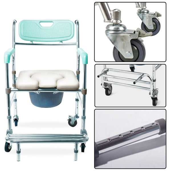Orthonica Commode Chair With Castors Aluminium Frame Footrest Soft Push Handles Does Not Apply