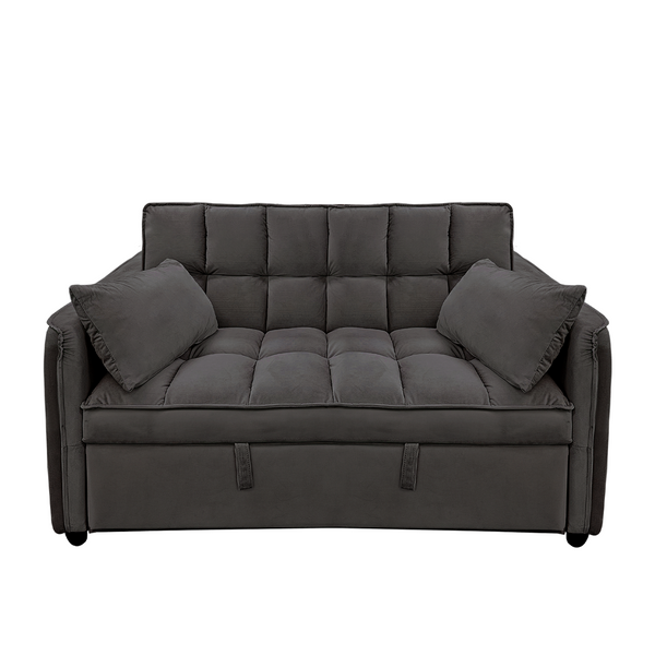 Sarantino Quincy 2-Seater Velvet Sofa Bed in Dark Grey with Wooden Frame and Tufted Design - Dark Grey Sarantino