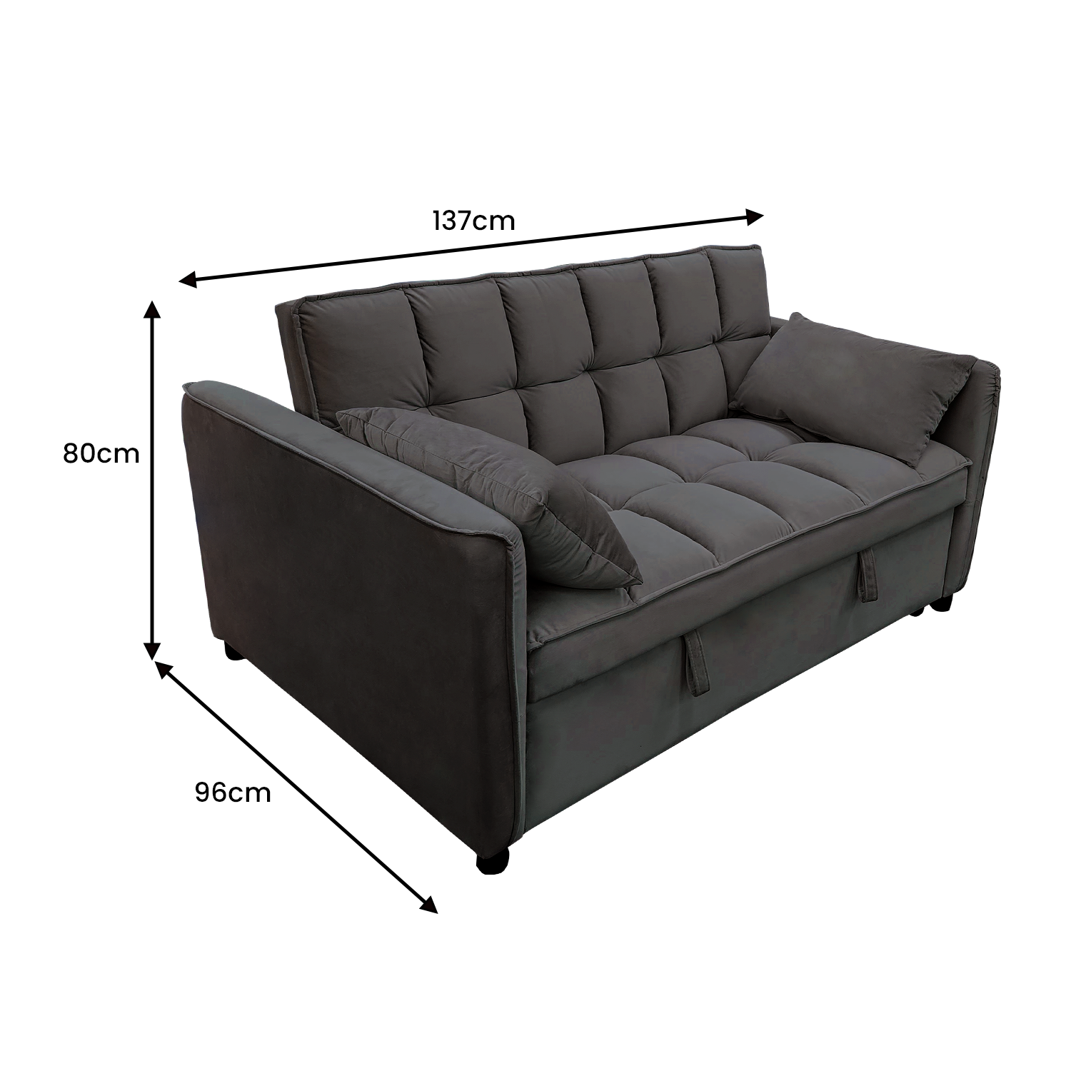 Sarantino Quincy 2-Seater Velvet Sofa Bed in Dark Grey with Wooden Frame and Tufted Design - Dark Grey Sarantino