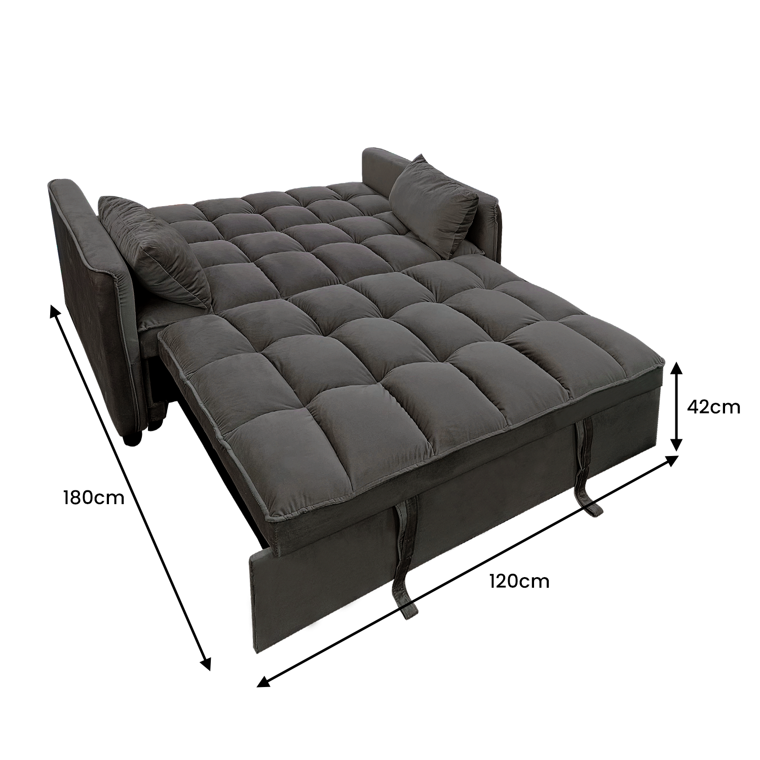 Sarantino Quincy 2-Seater Velvet Sofa Bed in Dark Grey with Wooden Frame and Tufted Design - Dark Grey Sarantino
