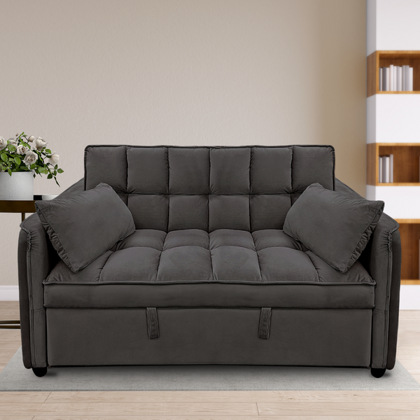 Sarantino Quincy 2-Seater Velvet Sofa Bed in Dark Grey with Wooden Frame and Tufted Design - Dark Grey Sarantino