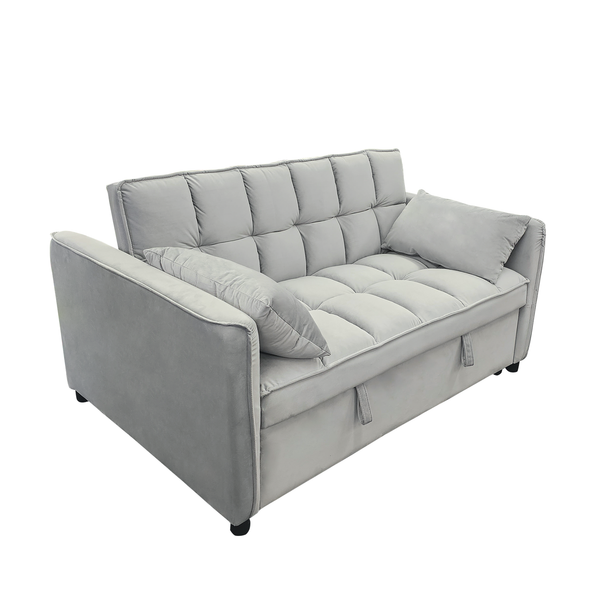 Sarantino Quincy 2-Seater Velvet Sofa Bed in Dark Grey with Wooden Frame and Tufted Design - Light Grey Sarantino