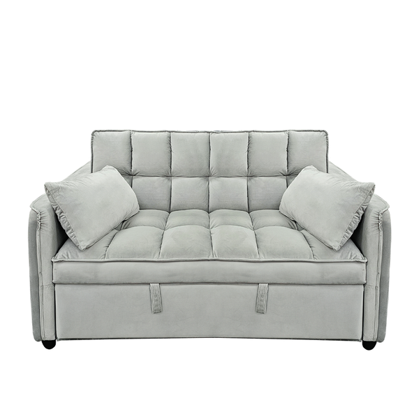 Sarantino Quincy 2-Seater Velvet Sofa Bed in Dark Grey with Wooden Frame and Tufted Design - Light Grey Sarantino