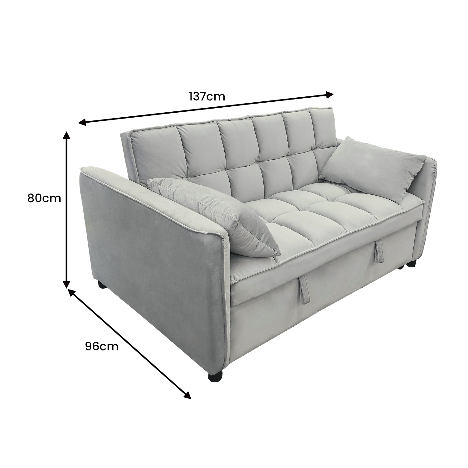 Sarantino Quincy 2-Seater Velvet Sofa Bed in Dark Grey with Wooden Frame and Tufted Design - Light Grey Sarantino