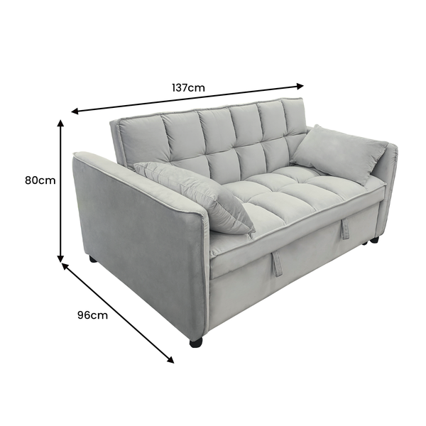 Sarantino Quincy 2-Seater Velvet Sofa Bed in Dark Grey with Wooden Frame and Tufted Design - Light Grey Sarantino