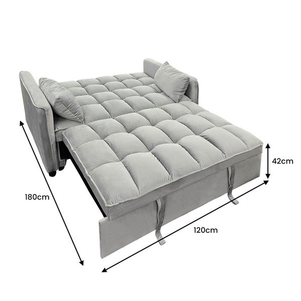 Sarantino Quincy 2-Seater Velvet Sofa Bed in Dark Grey with Wooden Frame and Tufted Design - Light Grey Sarantino