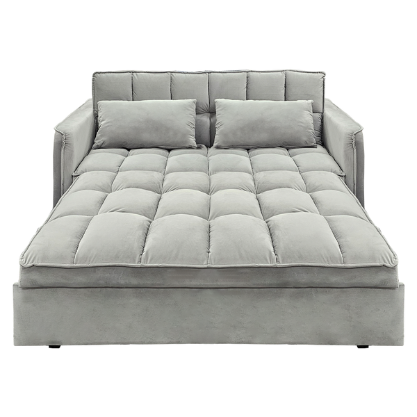 Sarantino Quincy 2-Seater Velvet Sofa Bed in Dark Grey with Wooden Frame and Tufted Design - Light Grey Sarantino