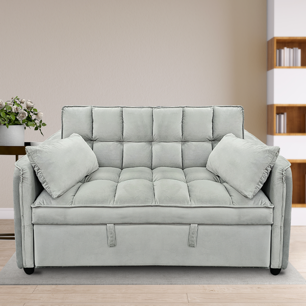 Sarantino Quincy 2-Seater Velvet Sofa Bed in Dark Grey with Wooden Frame and Tufted Design - Light Grey Sarantino