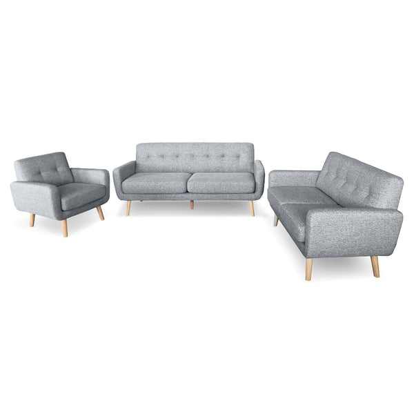 Sarantino 6-Seater Linen Sofa Set Couch Futon - Light Grey Sarantino