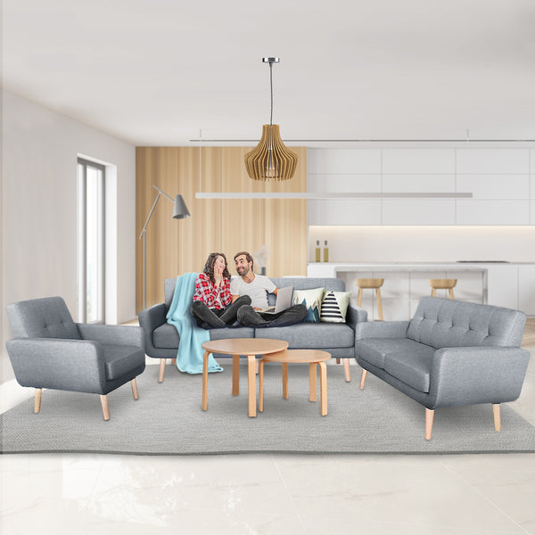 Sarantino 6-Seater Linen Sofa Set Couch Futon - Light Grey Sarantino