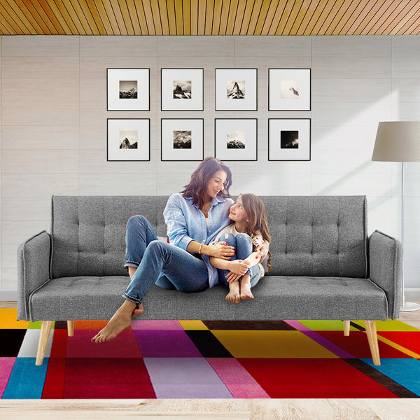 Sarantino 3 Seater Modular Linen Fabric Sofa Bed Couch Armrest Grey Sarantino