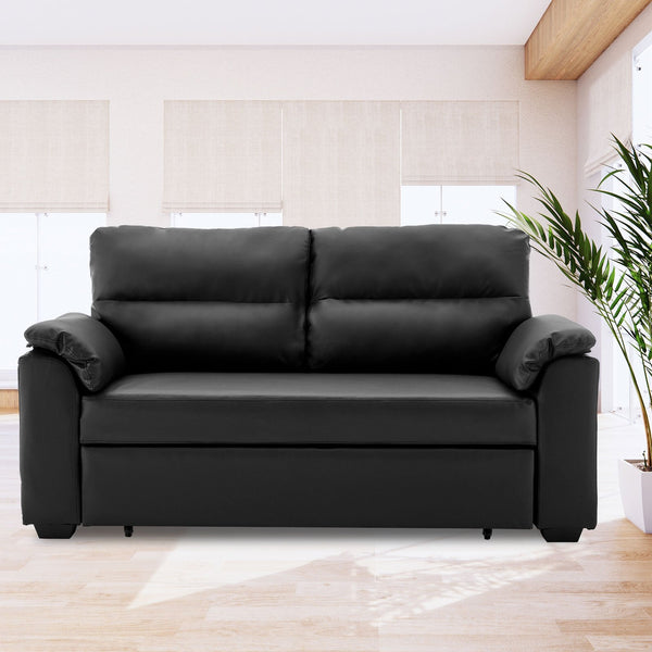 Sarantino Faux Leather Sofa Bed Couch Lounge - Black Sarantino