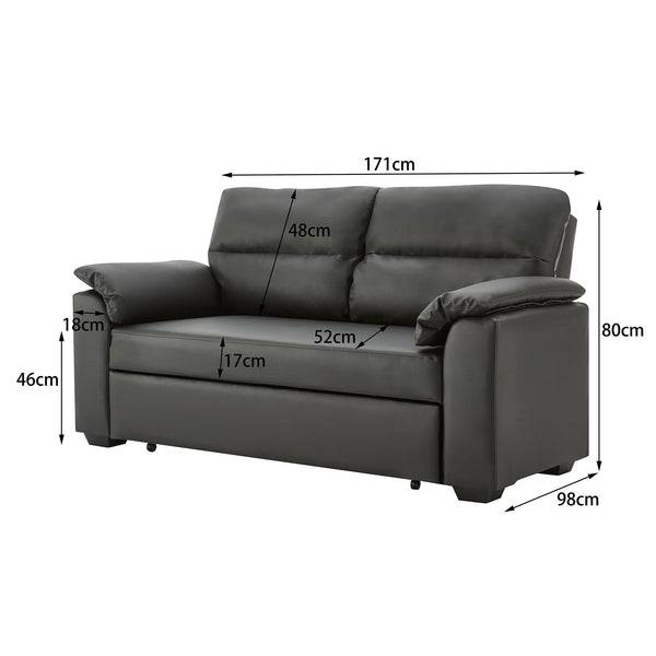 Sarantino Faux Leather Sofa Bed Couch Lounge - Black Sarantino