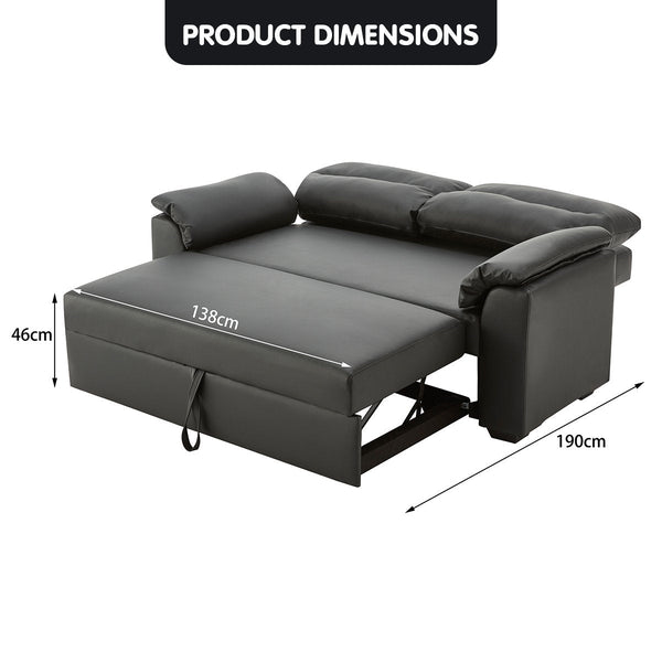 Sarantino Faux Leather Sofa Bed Couch Lounge - Black Sarantino