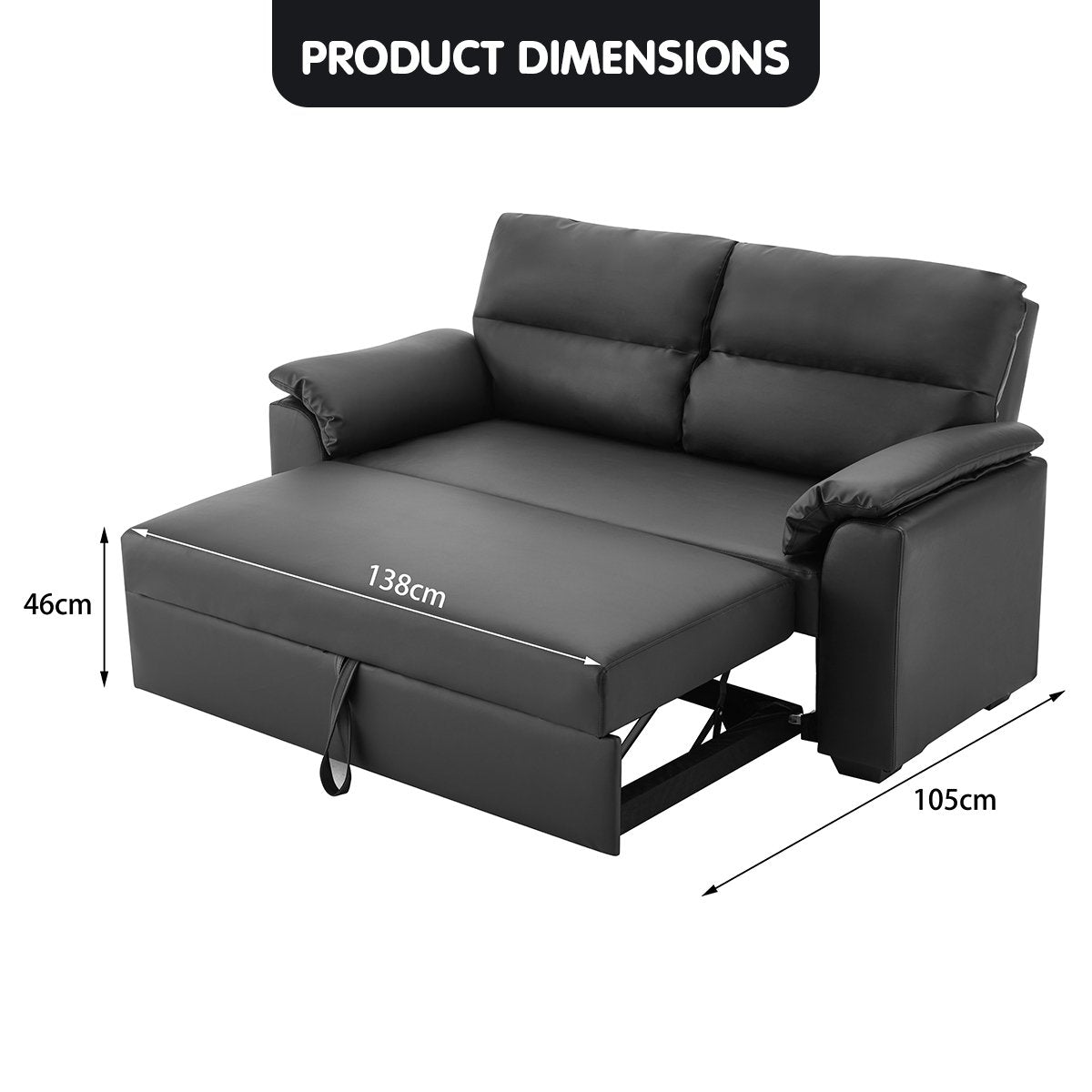Sarantino Faux Leather Sofa Bed Couch Lounge - Black Sarantino