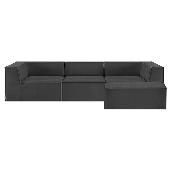 Sarantino Novi 3-Seater Modular Sofa with Ottoman in Black Non-Slip Bottom Lounge Awezingly