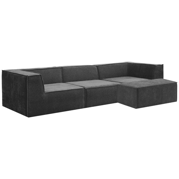 Sarantino Novi 3-Seater Modular Sofa with Ottoman in Black Non-Slip Bottom Lounge Awezingly
