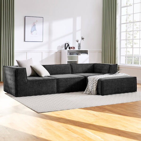 Sarantino Novi 3-Seater Modular Sofa with Ottoman in Black Non-Slip Bottom Lounge Awezingly