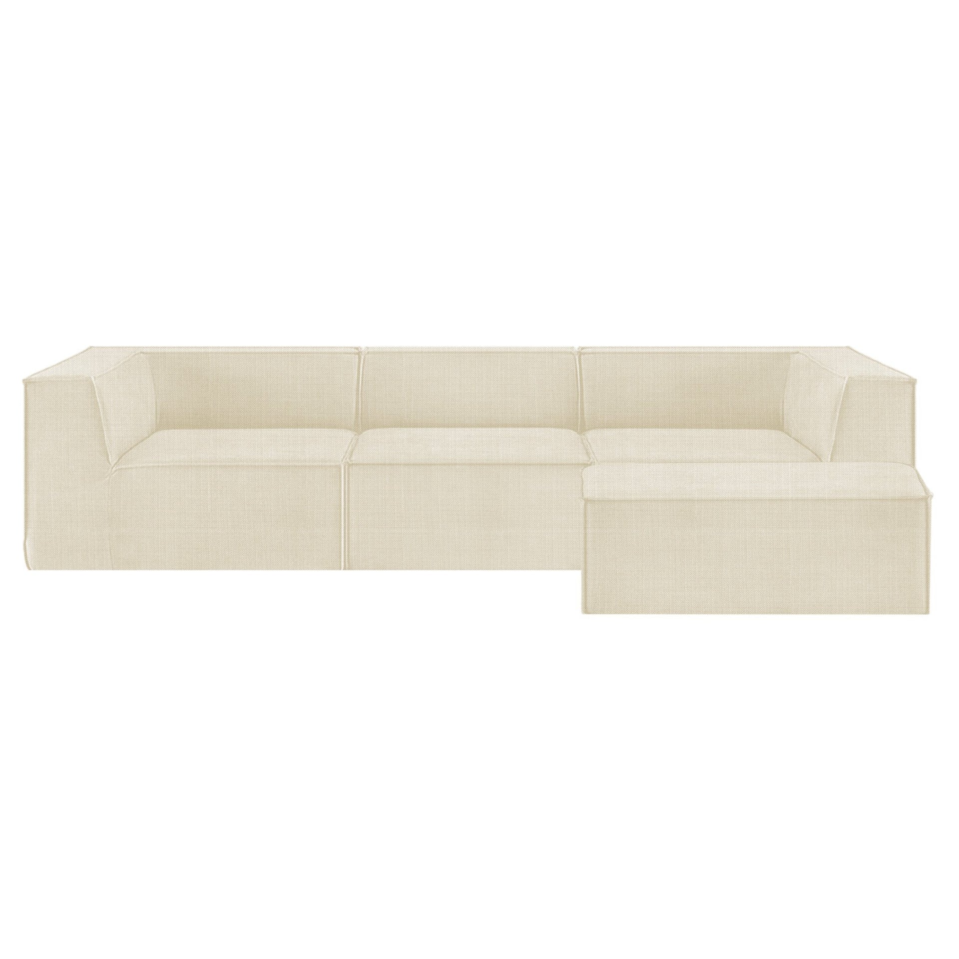 Sarantino Novi 3-Seater Modular Sofa with Ottoman in Cream Non-Slip Bottom Lounge Awezingly
