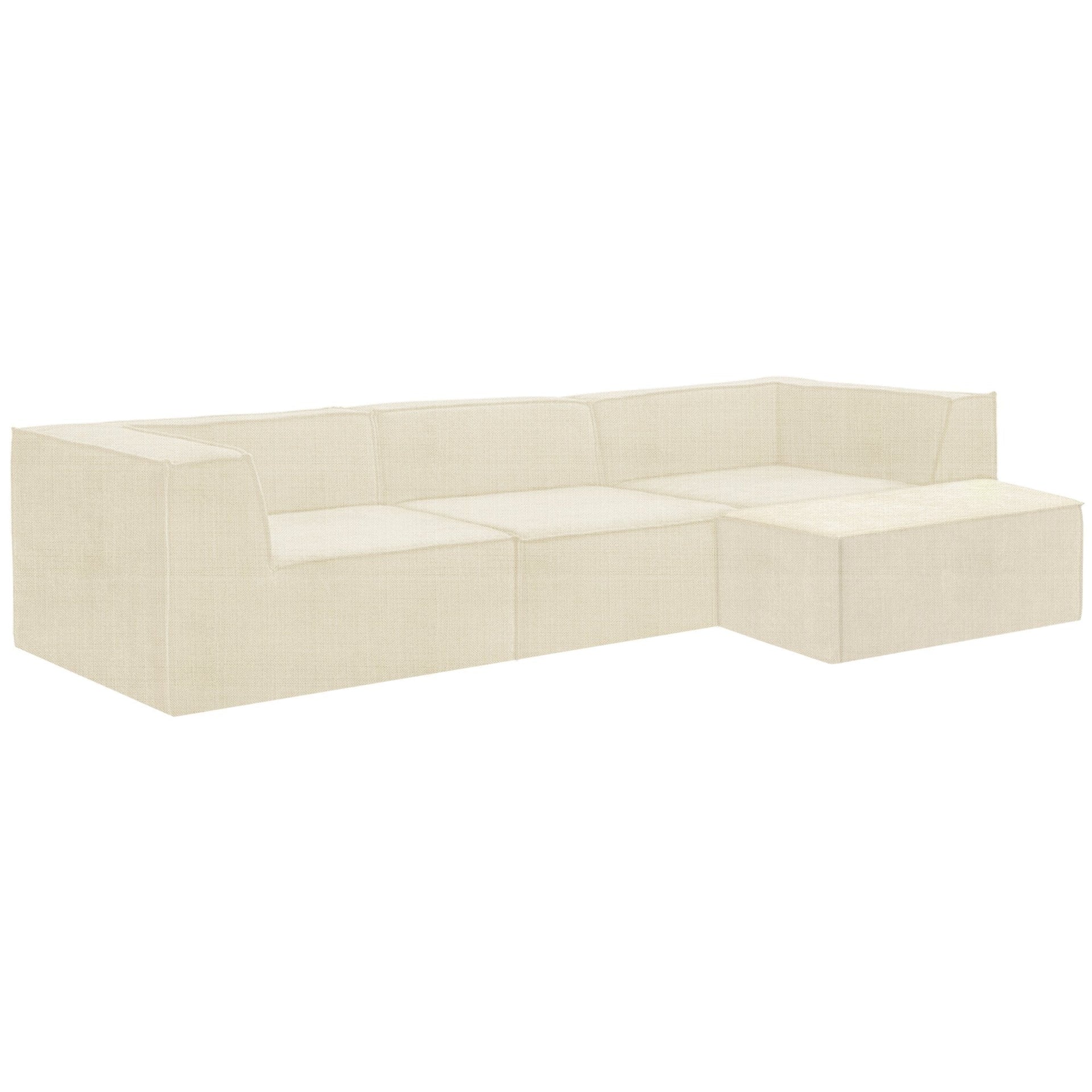 Sarantino Novi 3-Seater Modular Sofa with Ottoman in Cream Non-Slip Bottom Lounge Awezingly