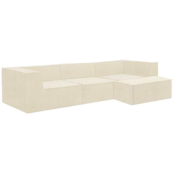 Sarantino Novi 3-Seater Modular Sofa with Ottoman in Cream Non-Slip Bottom Lounge Awezingly