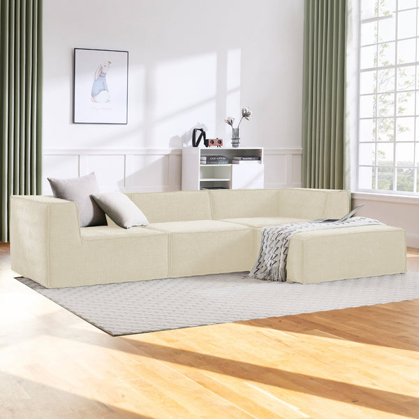 Sarantino Novi 3-Seater Modular Sofa with Ottoman in Cream Non-Slip Bottom Lounge Awezingly