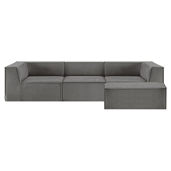 Sarantino Novi 3-Seater Modular Sofa with Ottoman in Grey Non-Slip Bottom Lounge Awezingly