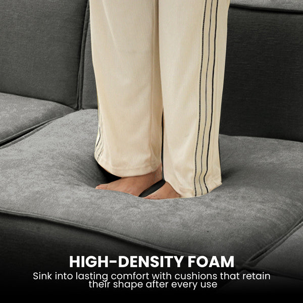 Sarantino Novi 3-Seater Modular Sofa with Ottoman in Grey Non-Slip Bottom Lounge Awezingly