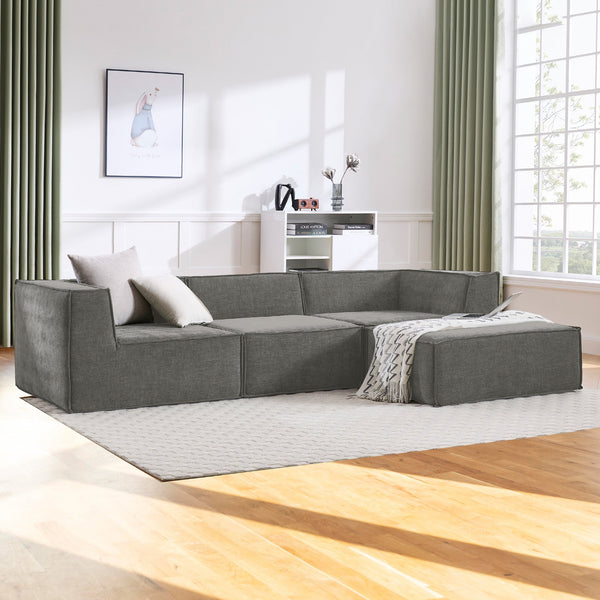 Sarantino Novi 3-Seater Modular Sofa with Ottoman in Grey Non-Slip Bottom Lounge Awezingly