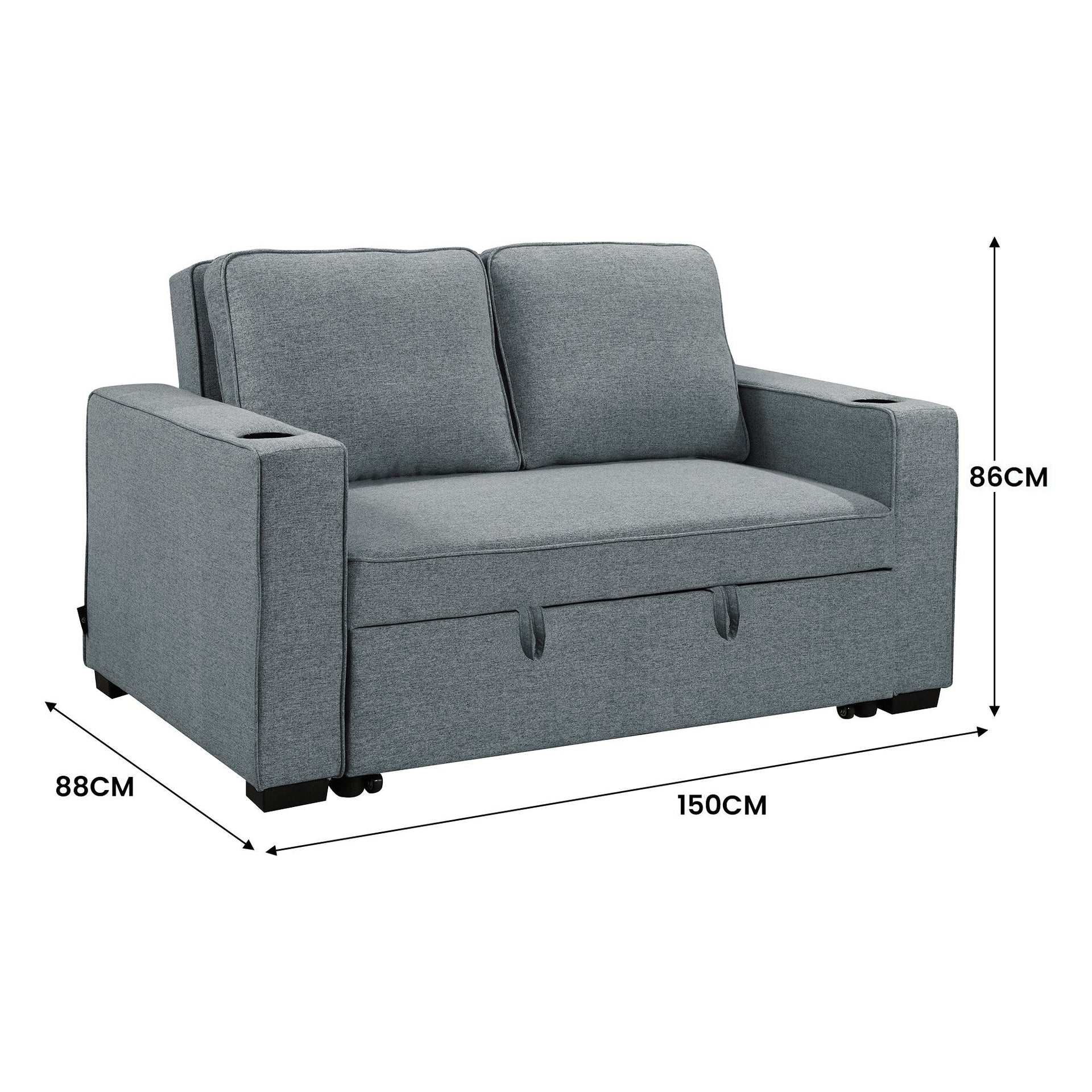 Sarantino Hoffman Linen Sofa Bed With Cushions & Cup Holders Dark Grey Sarantino