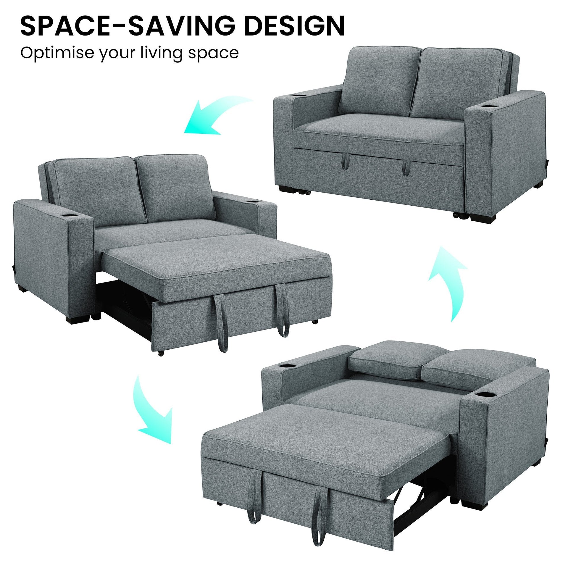 Sarantino Hoffman Linen Sofa Bed With Cushions & Cup Holders Dark Grey Sarantino