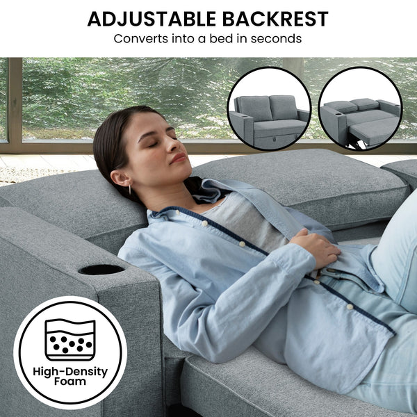 Sarantino Hoffman Linen Sofa Bed With Cushions & Cup Holders Dark Grey Sarantino