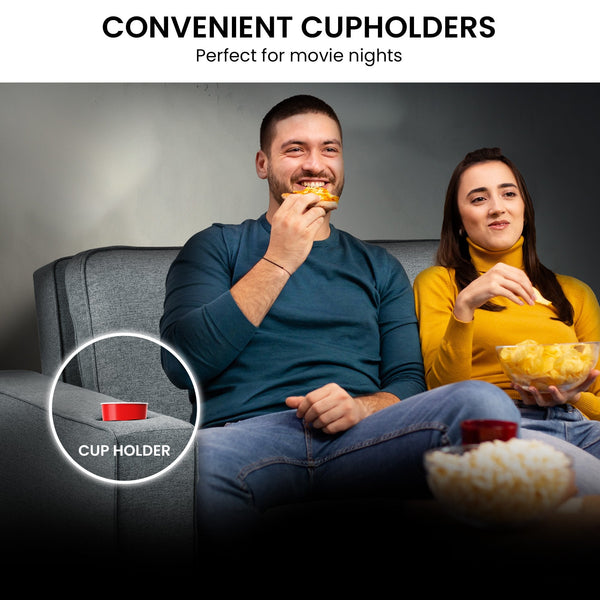 Sarantino Hoffman Linen Sofa Bed With Cushions & Cup Holders Dark Grey Sarantino