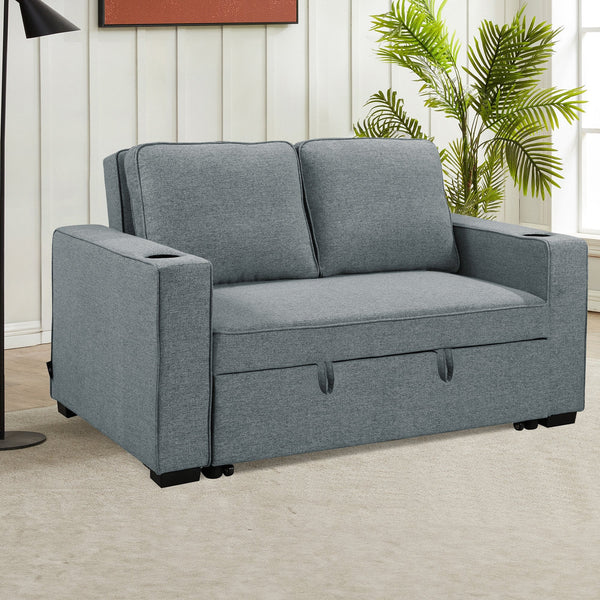 Sarantino Hoffman Linen Sofa Bed With Cushions & Cup Holders Dark Grey Sarantino