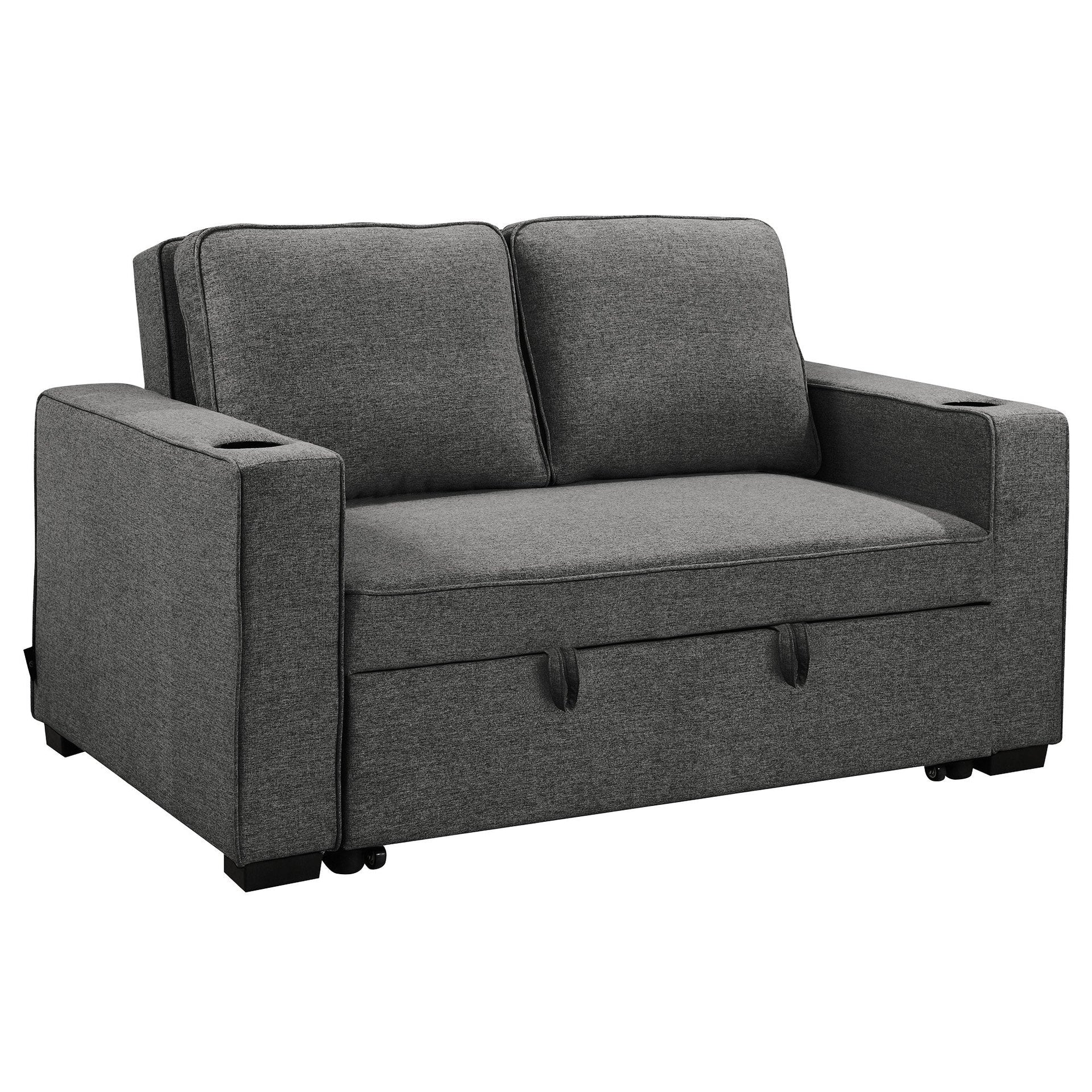 Sarantino Hoffman Linen Dark Grey Convertible Sofa Bed Couch Lounge With Cushions Cupholders Scandinavian-style Wooden Frame And Legs Sarantino