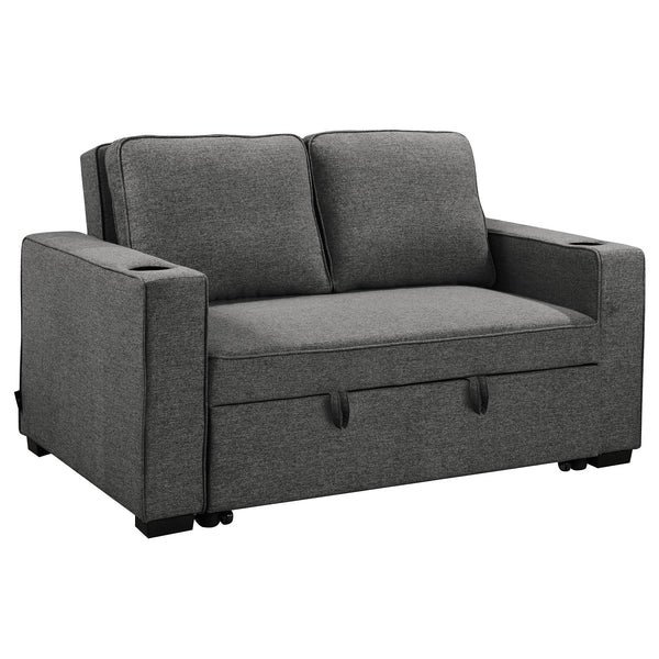 Sarantino Hoffman Linen Dark Grey Convertible Sofa Bed Couch Lounge With Cushions Cupholders Scandinavian-style Wooden Frame And Legs Sarantino