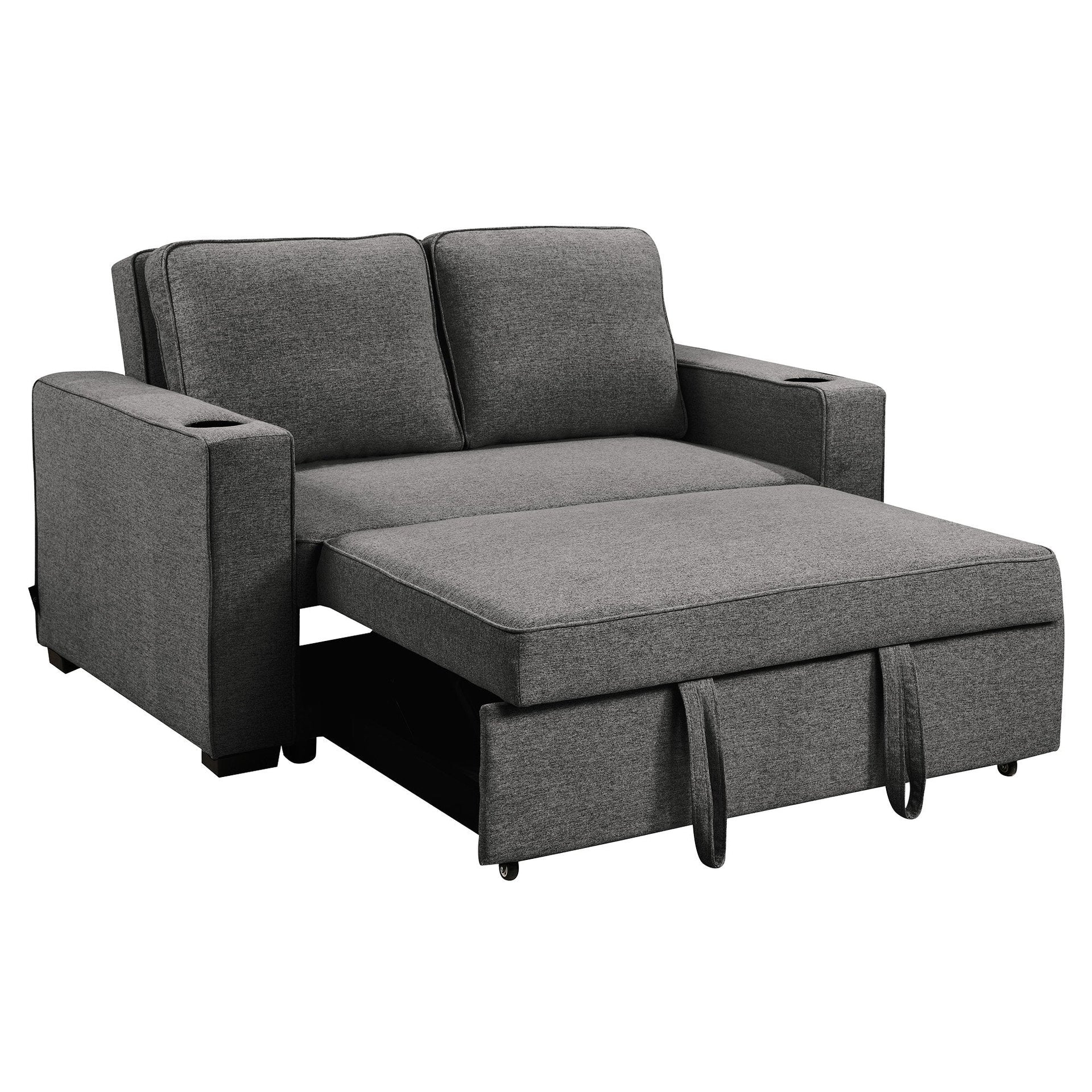 Sarantino Hoffman Linen Dark Grey Convertible Sofa Bed Couch Lounge With Cushions Cupholders Scandinavian-style Wooden Frame And Legs Sarantino