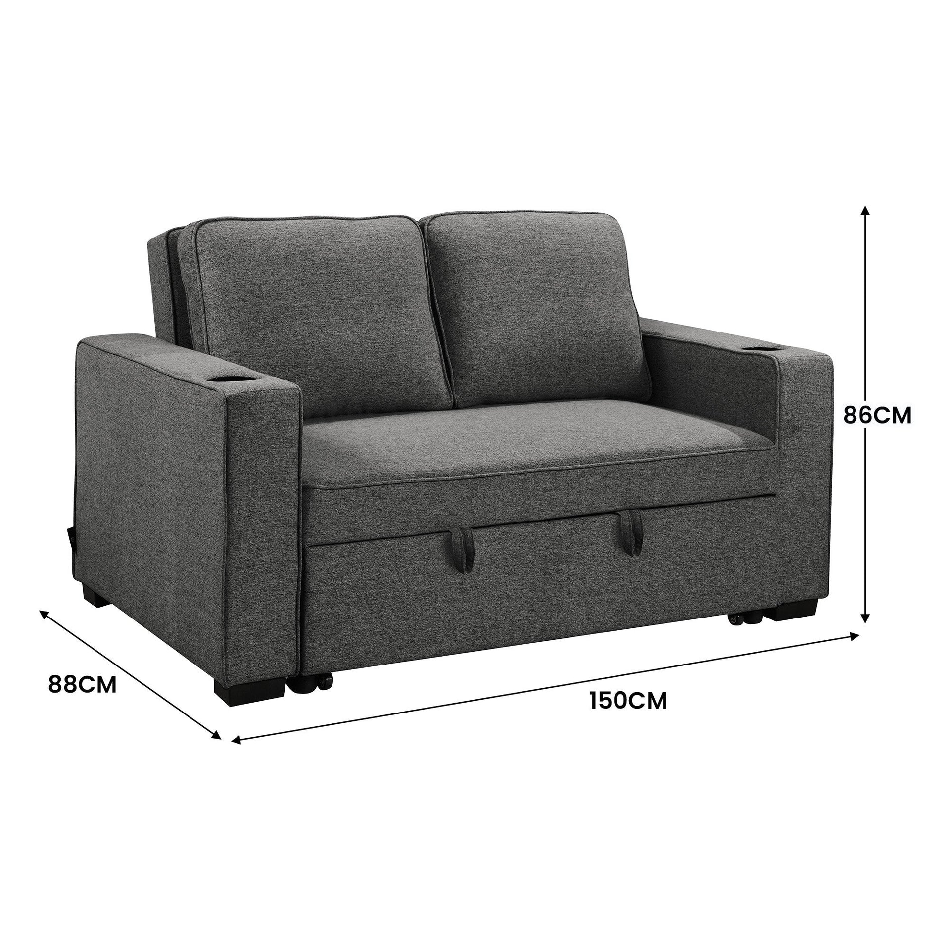 Sarantino Hoffman Linen Dark Grey Convertible Sofa Bed Couch Lounge With Cushions Cupholders Scandinavian-style Wooden Frame And Legs Sarantino