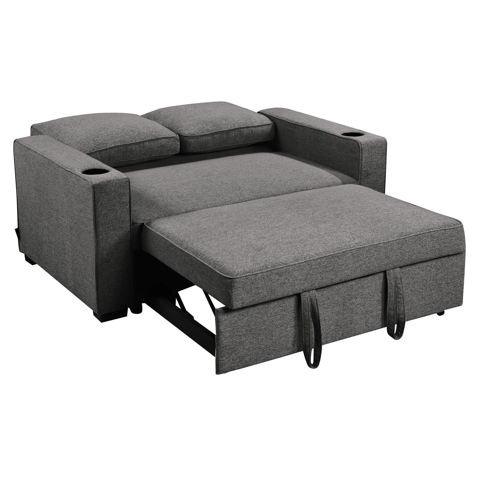Sarantino Hoffman Linen Dark Grey Convertible Sofa Bed Couch Lounge With Cushions Cupholders Scandinavian-style Wooden Frame And Legs Sarantino