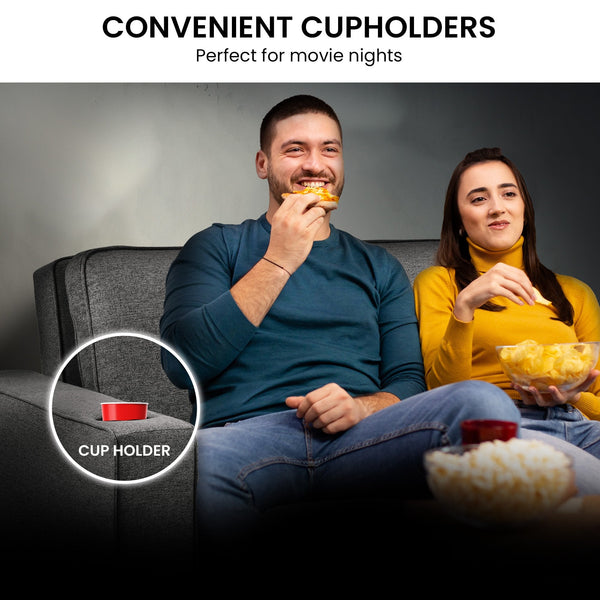 Sarantino Hoffman Linen Dark Grey Convertible Sofa Bed Couch Lounge With Cushions Cupholders Scandinavian-style Wooden Frame And Legs Sarantino