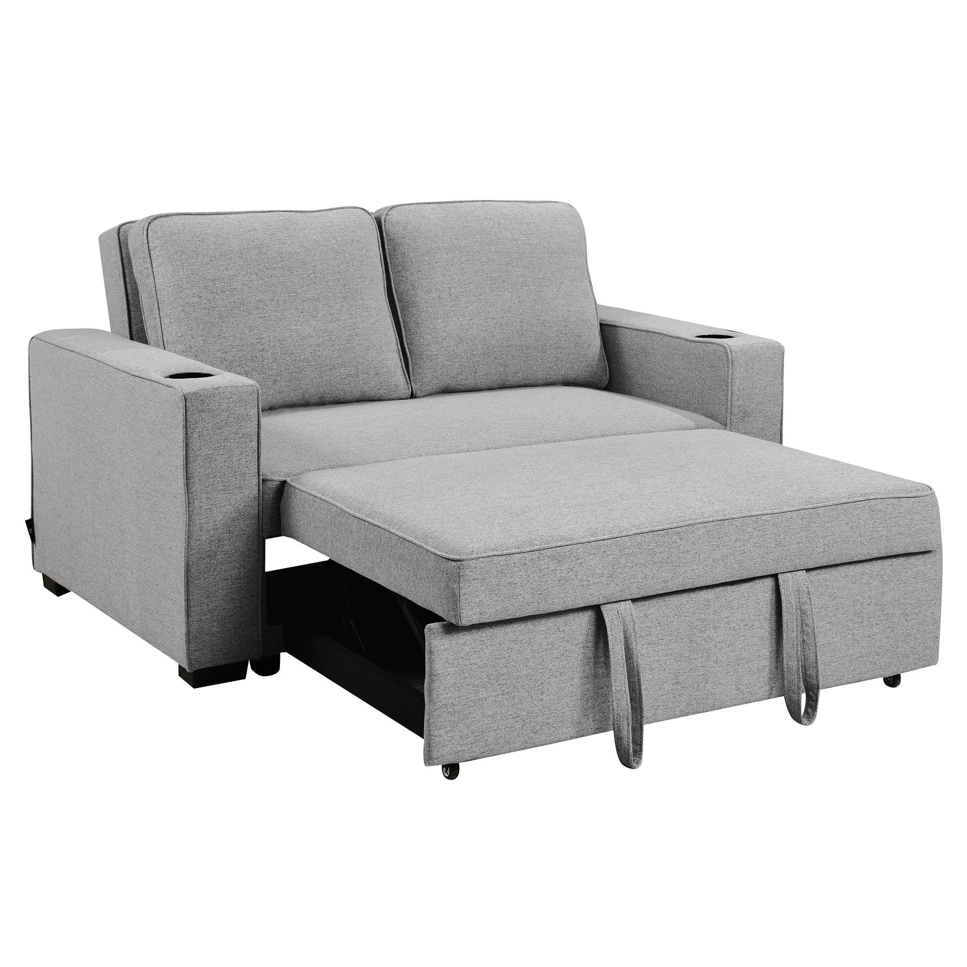 Sarantino Hoffman Linen Sofa Bed Chair With Cushions &cup Holders Light Grey Sarantino