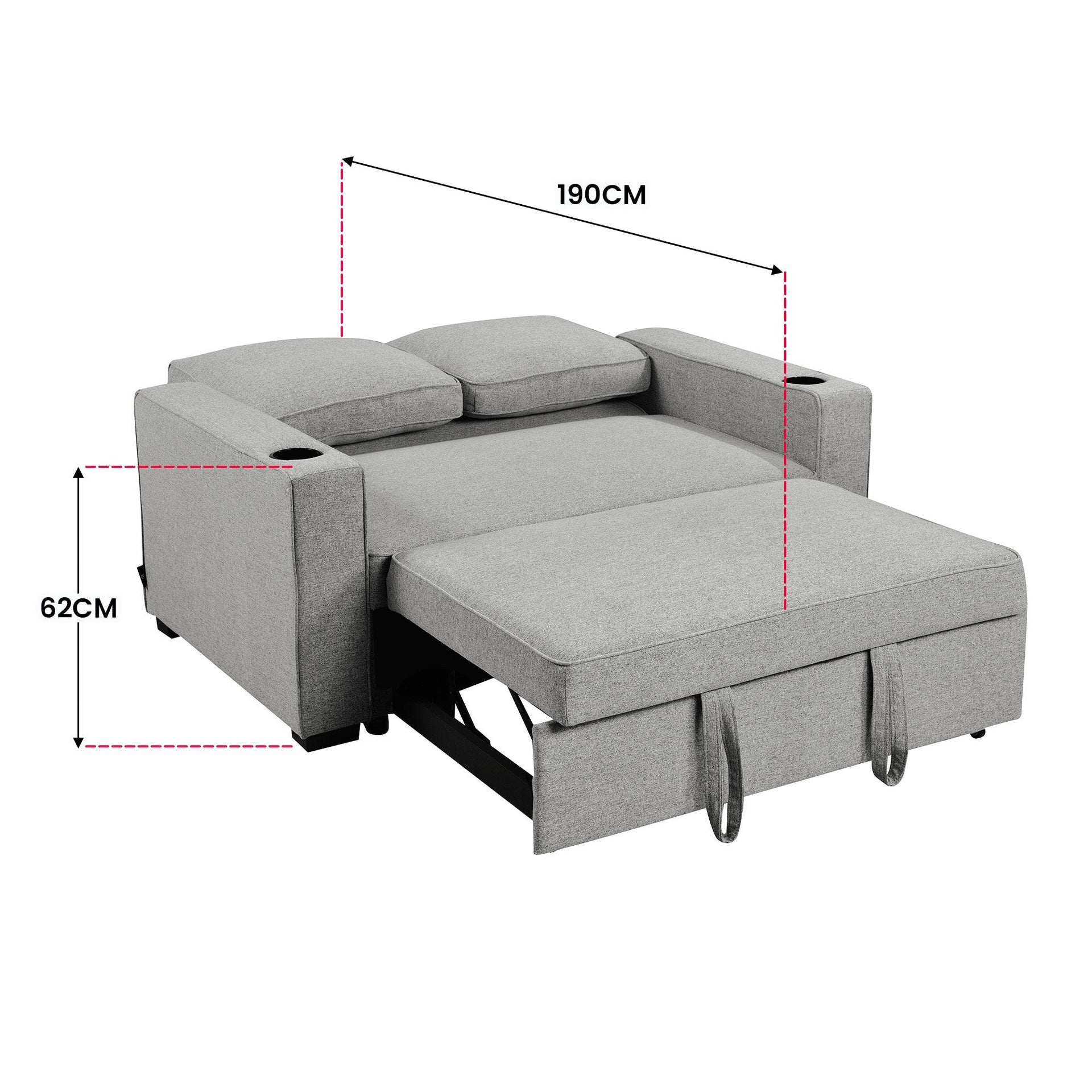 Sarantino Hoffman Linen Sofa Bed Chair With Cushions &cup Holders Light Grey Sarantino