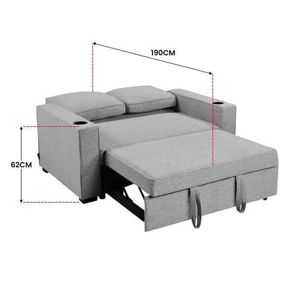 Sarantino Hoffman Linen Sofa Bed Chair With Cushions &cup Holders Light Grey Sarantino