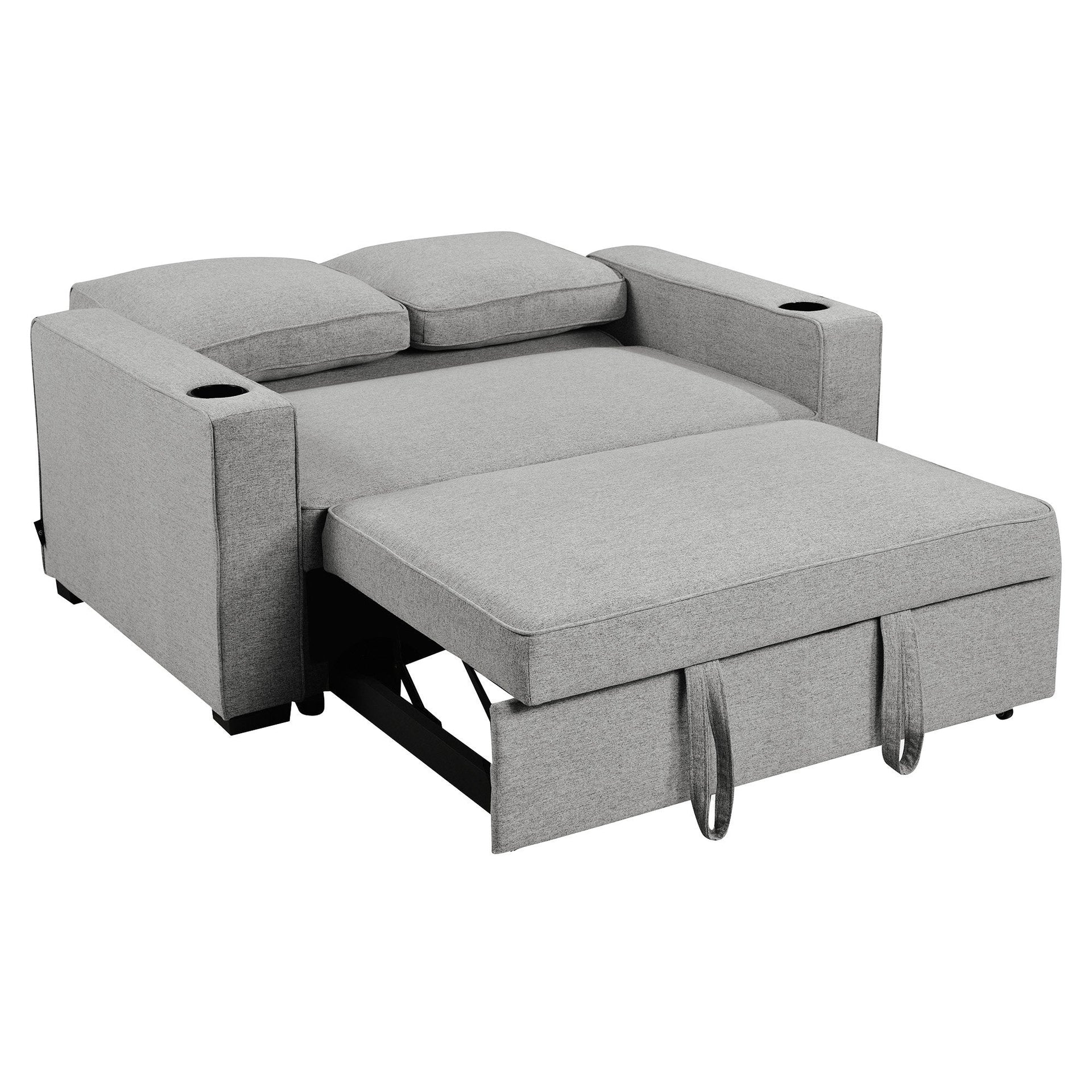 Sarantino Hoffman Linen Sofa Bed Chair With Cushions &cup Holders Light Grey Sarantino