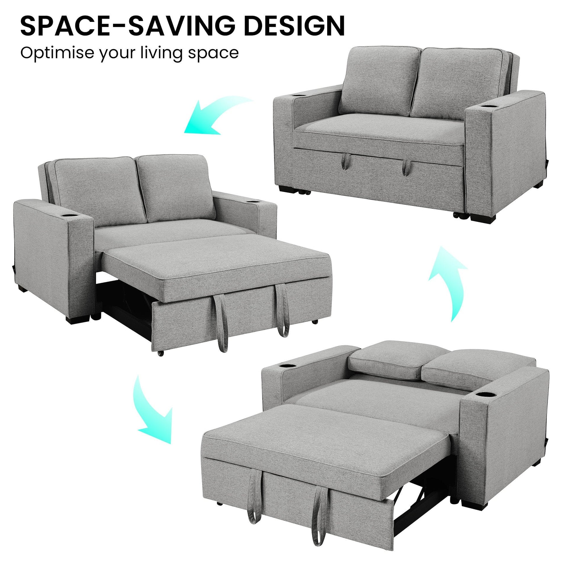 Sarantino Hoffman Linen Sofa Bed Chair With Cushions &cup Holders Light Grey Sarantino