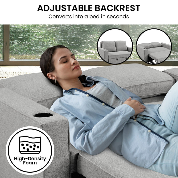 Sarantino Hoffman Linen Sofa Bed Chair With Cushions &cup Holders Light Grey Sarantino